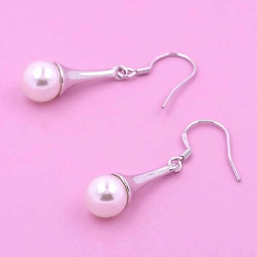 Silver Plated Drop Hook Pearl Earrings Women Ladies Girls Jewellery Gift - Picture 2 of 2