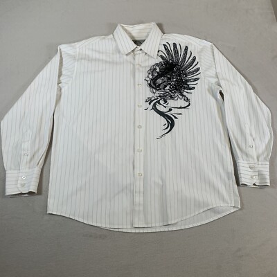 Bruno New York Shirt Mens Large White Grunge Y2K Print Long