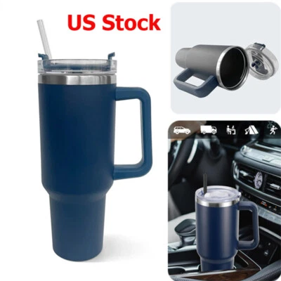 Stainless Steel Vacuum Insulated Travel Mug 40 oz Tumbler With Handle Straw Lid