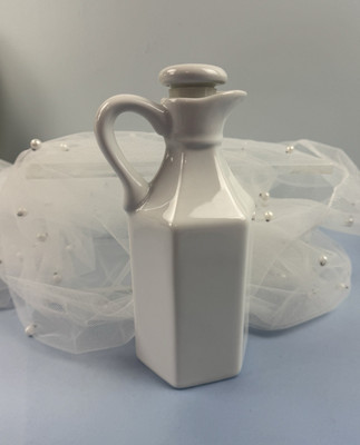 XCELL Milk Glass Pitcher Stopper Cruet Dressing Bottle Vase VTG Small Porcelain