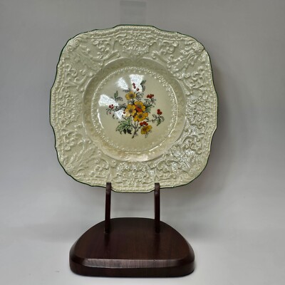 Ridgewood Royal Cauldon England Est 1774 Square Floral Ivory Dinner Plate 8 1/2''