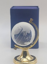 Crystal Glass World Rotating Globe w/ Stand   Magnetic Closure Box   2-3/4"H