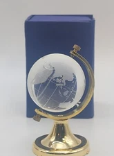 Crystal Glass World Rotating Globe w/ Stand • Magnetic Closure Box • 2-3/4"H 