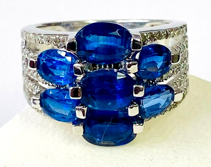 HSN Colleen Lopez Sterling Oval Kyanite & Natural Diamond 7-Stone Ring Size 7