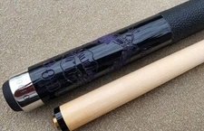 VooDoo VOD28 Pool Cue, 'Kiss of Death' Black Leather Wrap, Purple Laser Engraved
