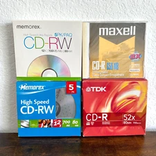Mixed lot of 13 Blank CD Discs CD-RW (9 qty) + CD-R (4 qty) Maxell, TDK Memorex