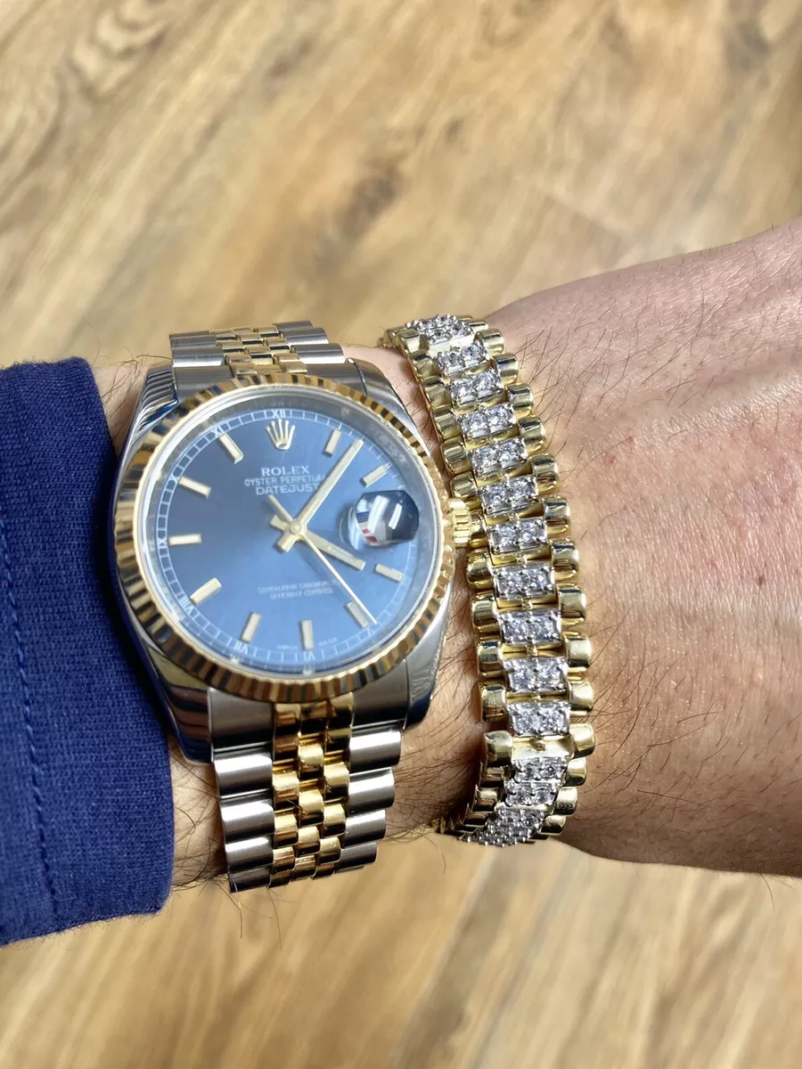 Mens 9K 9ct Gold Bracelet 12.8mm Wide Set Cubic Zirconia Stones