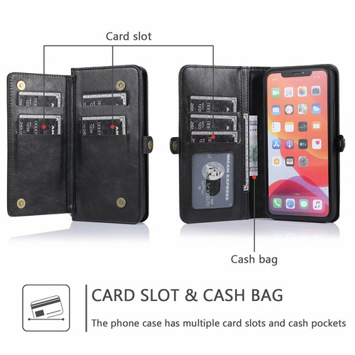 Removable Magnetic Wallet Case Flip Cover For iPhone 11 12 13 1 4 15 16 Pro Max - Picture 14 of 77