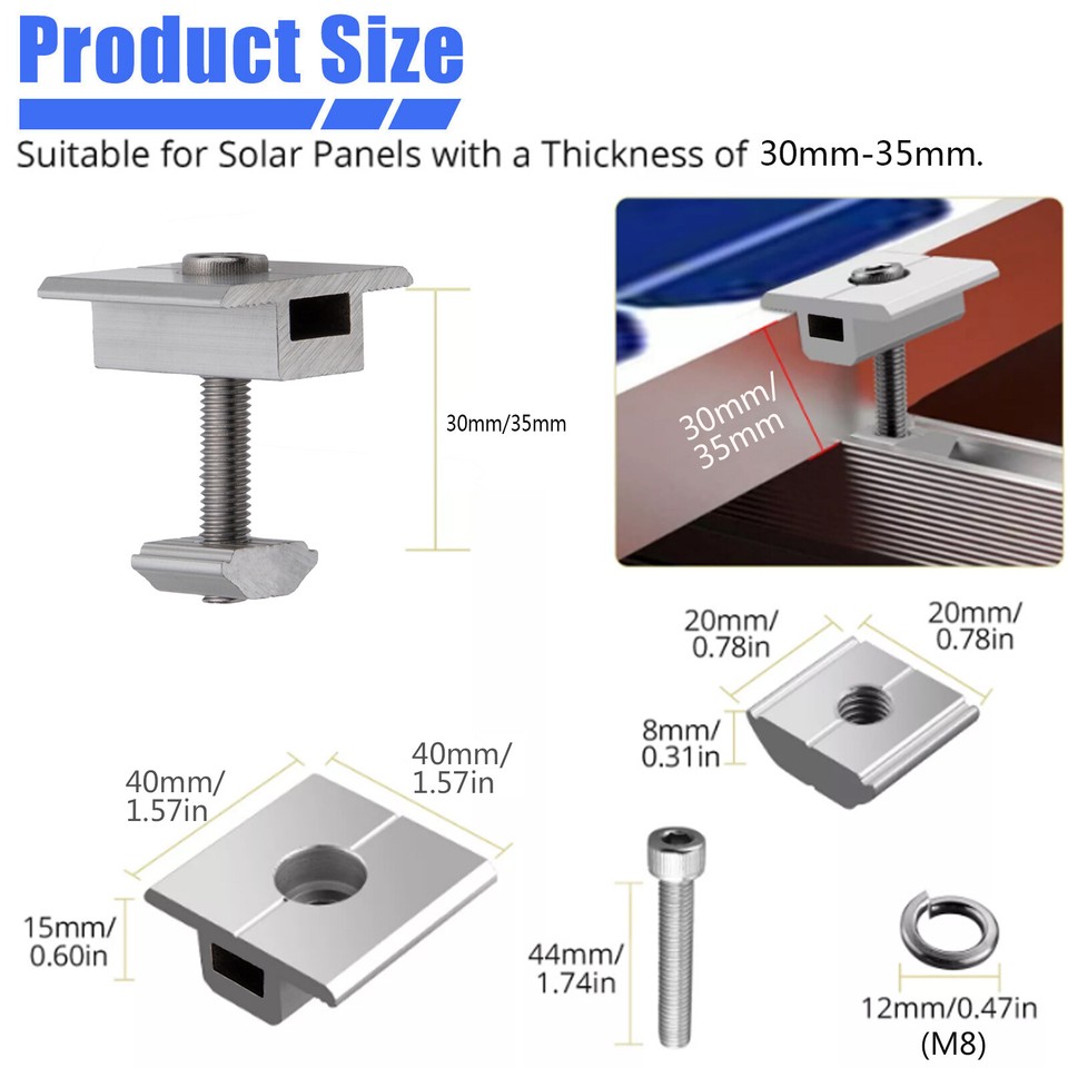 Aluminium Solar Panel Roof Mounting PV Rail Brackets End/Middle Clamp ...