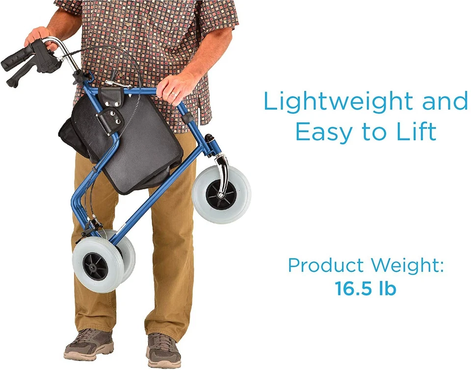 "Andador con andador de 3 ruedas NOVA Traveler, ruedas todo terreno de 8"" con bolsa/cesta/bandeja" Foto 2 de 4