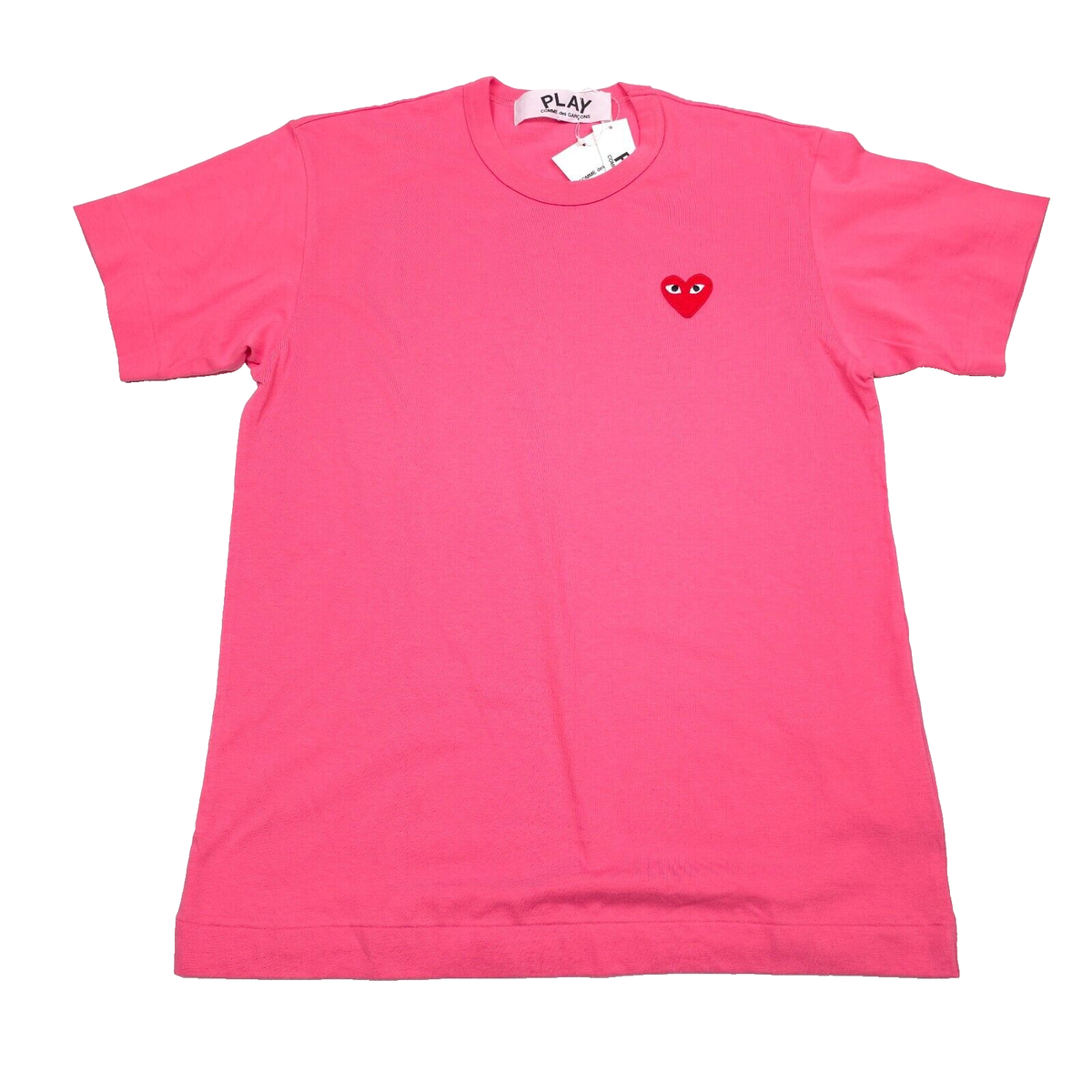 PLAY Comme Des Garcons T-Shirt Mens Small Pink Embroidered Heart
