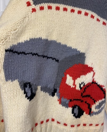 VTG 60’s Rockabilly Cowichan Sweater Sz XXL Mack Truck Knit Wool Cardigan FLAW - Picture 11 of 20