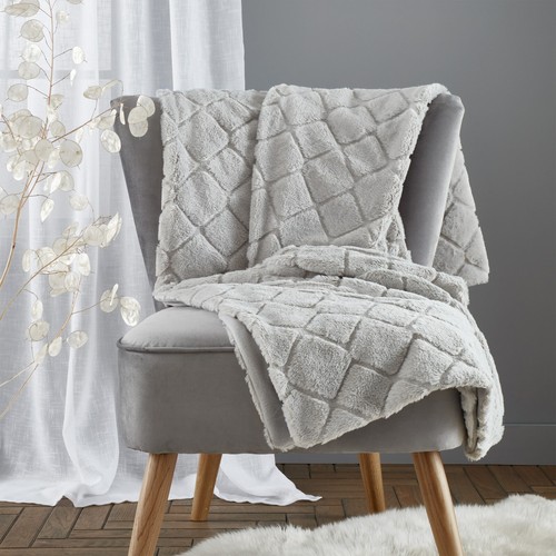 2 x Filled Cushions 43x43cm Or Throw 130x170cm Cosy Diamond Catherine Lansfield - Picture 33 of 52