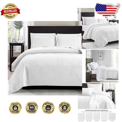 Durable King Size Quilt - Wave Pattern Bedspread & Pillow Shams for All Year Use
