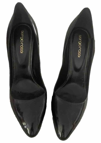 Sérgio Rossi Patent Leather Black Pump Medium Heels Size EU 37.5 10cm Heel - Picture 5 of 10