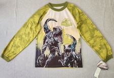 New Jurassic World Kids Boys Dinosaurs Long Sleeve PJ Top Sz L 12/14 Green NWT