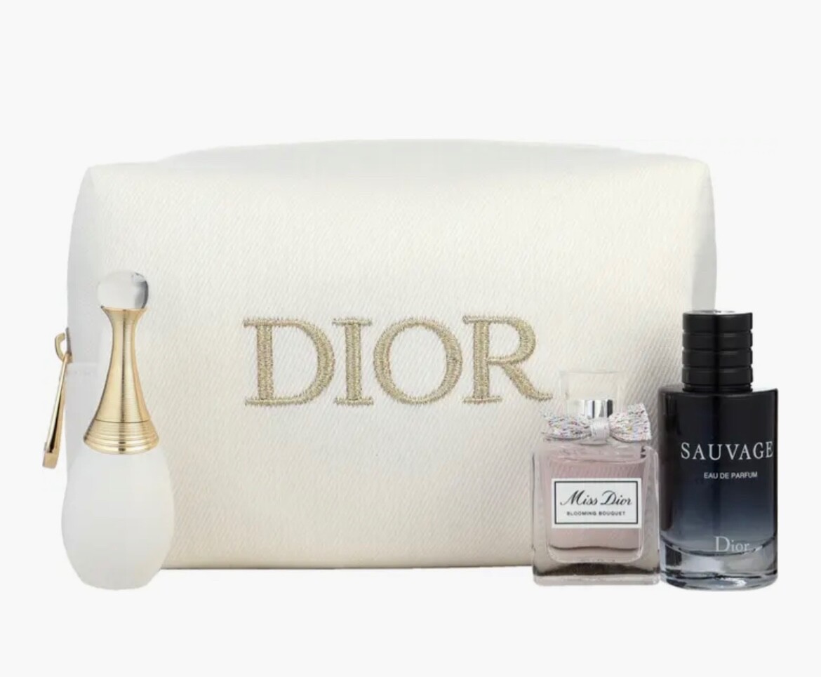 Dior Beauty Beige Gold Makeup Bag with 3 Mini Perfume Gift Set-image