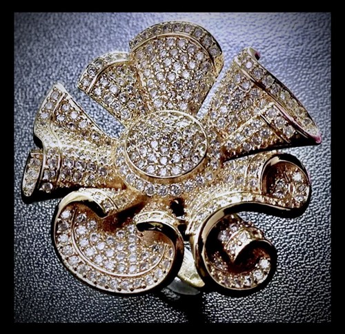 STUNNING 18K Yellow Gold Haute Couture Pave CZ 3D Flower Ring Vermeil &Keychain - Picture 13 of 13