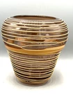 Vintage Murano Fulvio Bianconi Style Threaded Amber & Tan Glass Vase Swirl