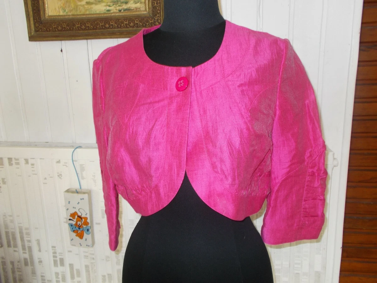CHRISTINE LAURE 42FR 40D 1 Button Pink Linen Bolero Jacket Fuchsia CHRISTINE LAU