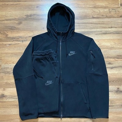 Nike Tech Fleece Zip up Hoodie Sweatpants Triple Black Sweatsuit Matching Set