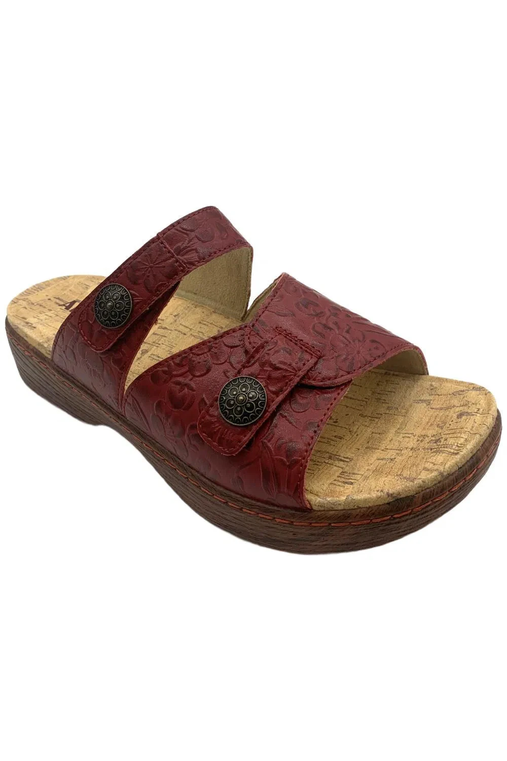 Alegria Women's Krystal Leather Adjustable Slide Sandals Blossom Red