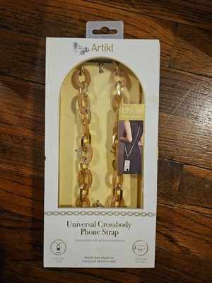 Artikl Universal Crossbody Phone Lanyard Amber Gold Chain Link w/Strap Card NEW