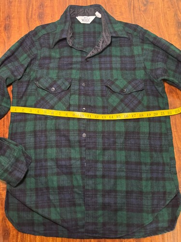 Vtg Woolrich Flannel Men L Green Blue Plaid Wool Western Flannel Jacket USA Made - Picture 5 of 7