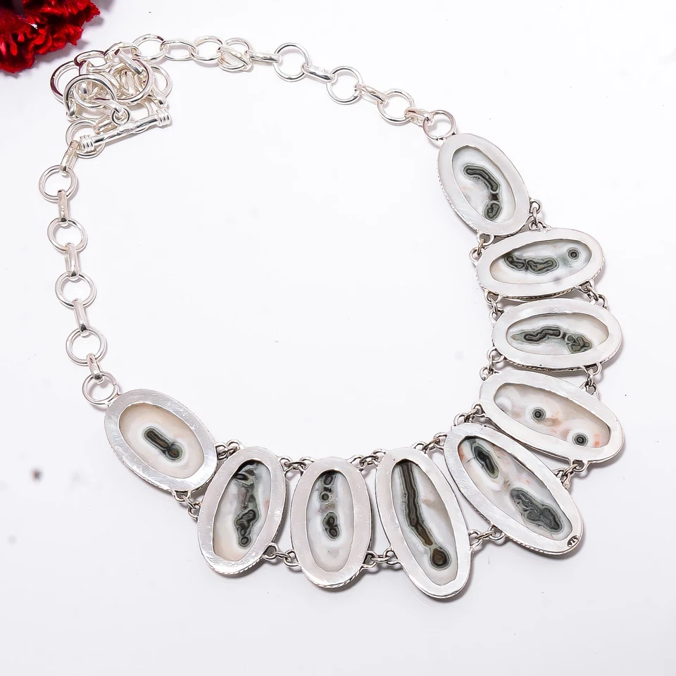 Ágata Musgo - India 925 Collar de Plata de Ley Ajustable 21-23" 17.99" N11721 Foto 4 de 4