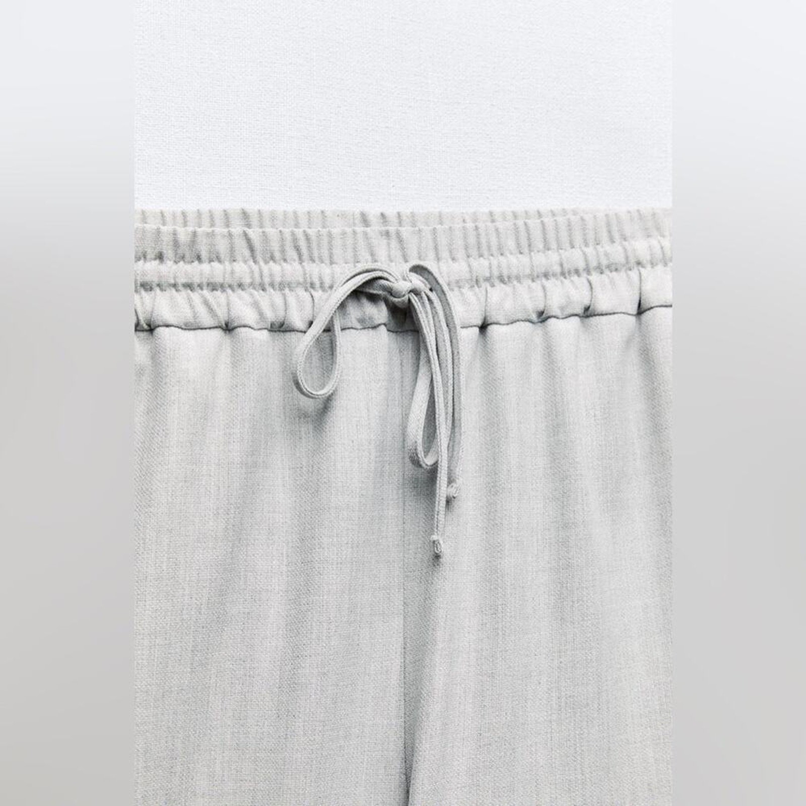 Zara Light Grey Wide Leg Trousers with Elastic Waist, Size L image 6