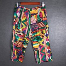 Jams World Pants Medium Wide Leg Crop Hawaiian Rayon Village Geometric Vintage