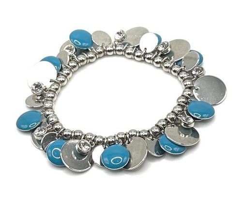 Lia Sophia Jamboree Blue & Silver Tone Shimmery Discs Crystals Stretch Bracelet - Picture 1 of 3