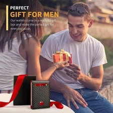 Men’s Carbon Fiber Slim Wallet RFID Blocking Bifold with Money Clip Black/Orange