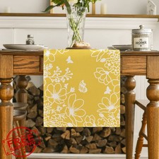 Artoid Mode 13x60 Yellow Bloom Butterfly Table Runner, Spring