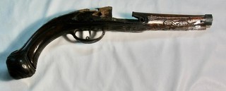 ANTIQUE GUN PARTS WITH FLINTLOCK PISTOL = THERE IS NO BARREL OR LOCK = AS IS