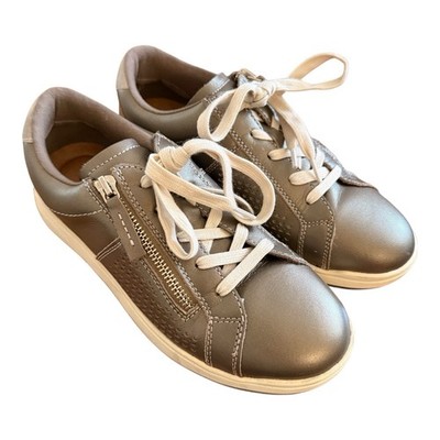 Earth Netta Sneakers Women s Sz 7 Gray Leather Lace Up Zipper Comfort Shoes