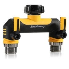 Full Flow Heavy Duty Two - Way Hose Splitter, Rugged Garden Faucet Yellow-2 Way