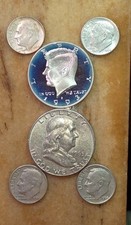 90% Silver 1993 S Proof Kennedy & 1963D Franklin Half Dollar 4 1960s Roosevelts