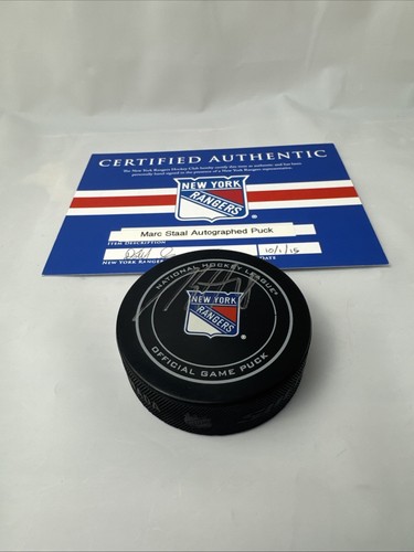 NHL MARC STAAL RANGERS HAND SIGNED AUTOGRAPHED OFFICIAL GAME PUCK RANGERS C.O.A. - Picture 2 of 15