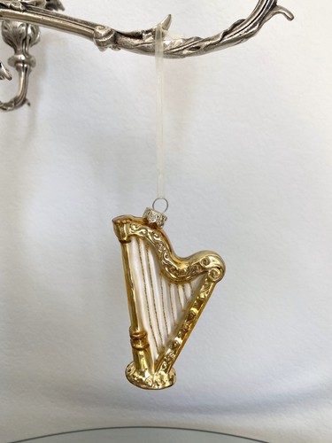 Arpa de vidrio dorado brillante adorno de árbol de Navidad decoración navideña - Imagen 3 de 8