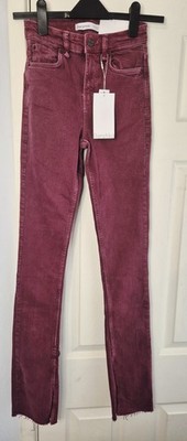 Bershka High Waist Skinny Straight Split Jeans Womens Size 4 W22 L32 Plum Purple