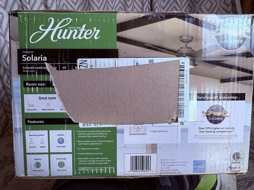 Hunter Solaria Ceiling Fan  60" Matte Silver Indoor Or Outdoor Remote ETL Rated - Picture 7 of 18