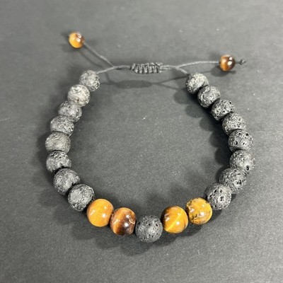 Lava Stone Tigers Eye Crystal Bracelet Volcanic Island Rock Adjustable