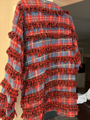 Vintage 80s Paula Sweet Muslin Mink Multicolor Fringe Plaid Boho Size L Jacket - Picture 3 of 17