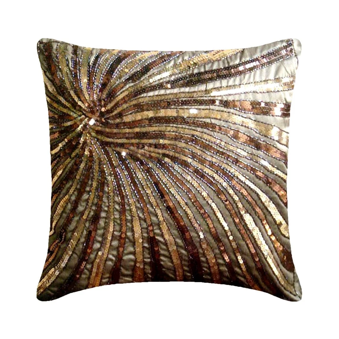 Pillow Cover Brown 16"x16", Sofa Decor Silk Abstract Modern - Gold Bloom