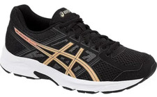 Zapatilla deportiva ASICS GEL-Contend 4 para mujer negra dorada blanca con cordones malla baja talla 9
