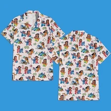 Lilo & Stitch Summer Beach Hawaiian Shirt - Hawaiian Button Up shirt - Summer Ha