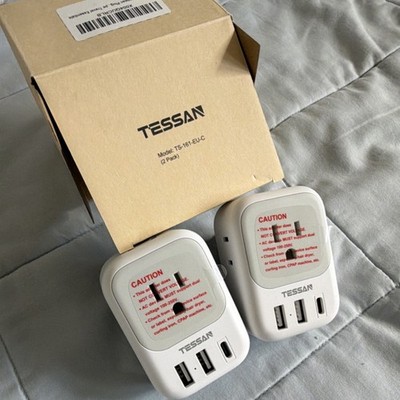 TESSAN TS-161-EU-C Type C Plug Adapter w/ USB Port 16A 2-Pack White