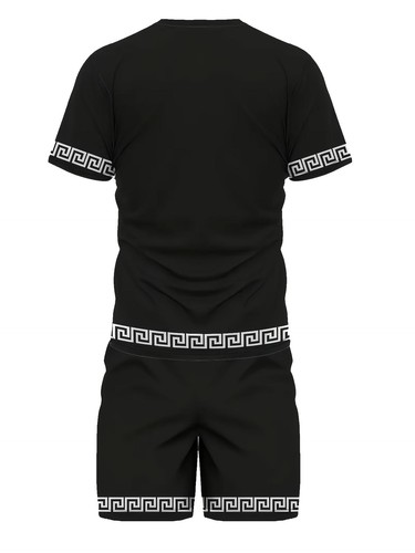 Herren 2-teiliges Set Sommer Outfit Kurzarm Sweatshirt T-Shirts und Shorts Anzüge - Bild 3 von 14