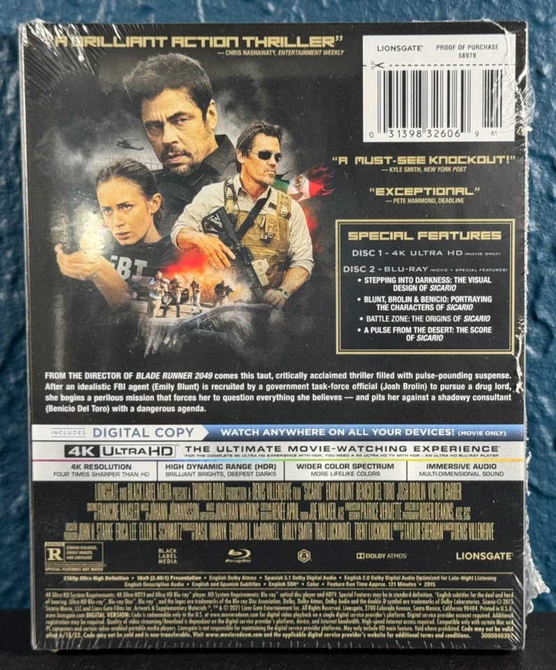 Sicario (2015) Steelbook (4K UHD, Blu-ray) - New & Sealed - Slipcover Damage Foto 2 de 4